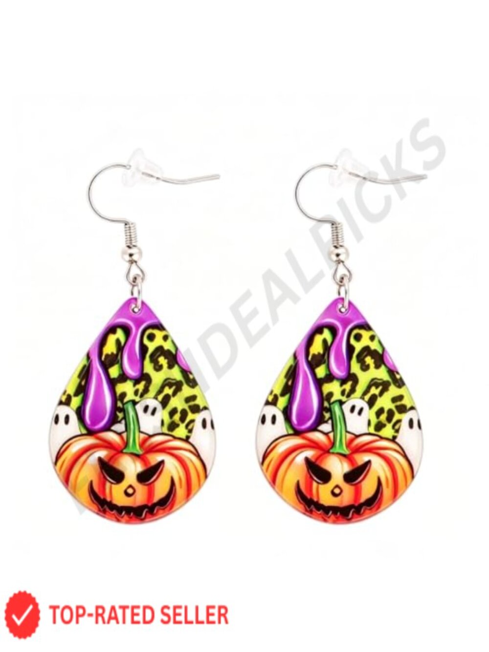 Halloween Pumpkin Ghost Dangle Earrings Acrylic Push Back